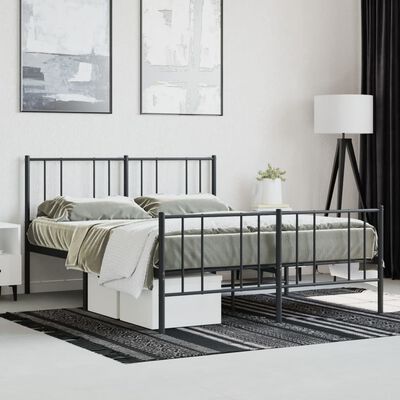 vidaXL Metal Bed Frame without Mattress with Footboard Black 120x200 cm