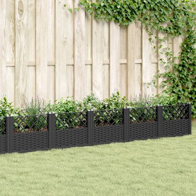 vidaXL Garden Planter with Pegs Black 363.5x43.5x43.5 cm PP