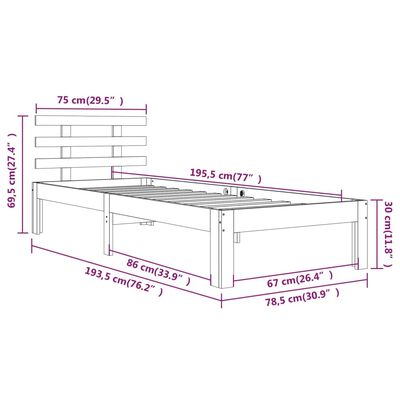 vidaXL Bed Frame without Mattress White 75x190 cm Small Single