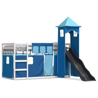 vidaXL Bunk Bed without Mattress with Slide and Curtains Blue 80x200 cm