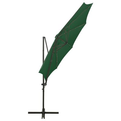 vidaXL Cantilever Garden Parasol with Pole and LED Lights Green 300 cm