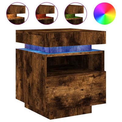 vidaXL Bedside Cabinet with LED Lights Smoked Oak 40x39x48.5 cm