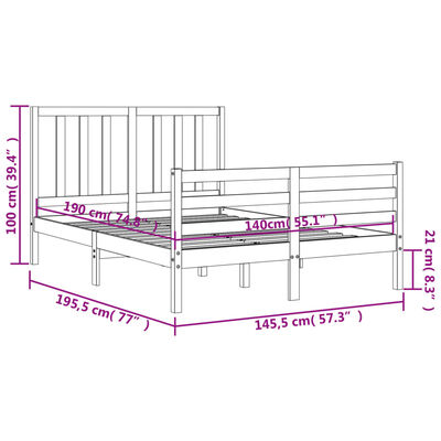 vidaXL Bed Frame without Mattress Grey 140x190 cm Solid Wood Pine