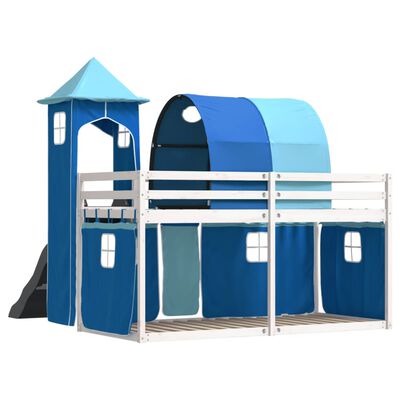 vidaXL Bunk Bed without Mattress with Slide and Curtains Blue 80x200 cm