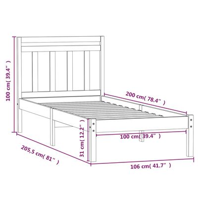 vidaXL Bed Frame without Mattress Black Solid Wood 100x200 cm (810011+814083)