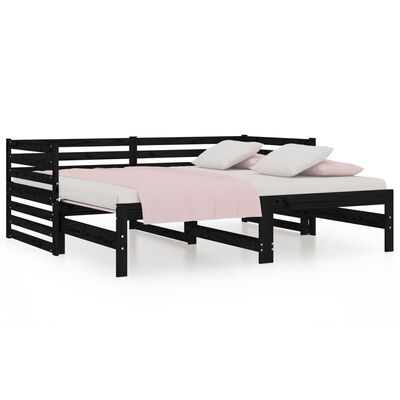 vidaXL Pull-out Day Bed without Mattress Black 2x(80x200) cm