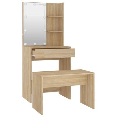 vidaXL Dressing Table Set with LED Sonoma Oak Engineered Wood