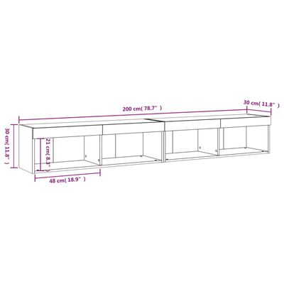 vidaXL TV Cabinets with LED Lights 2 pcs White 100x30x30 cm