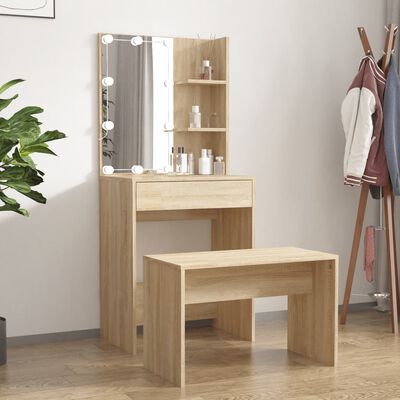 vidaXL Dressing Table Set with LED Sonoma Oak Engineered Wood