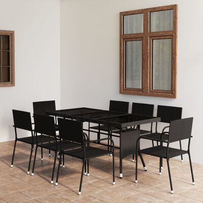 vidaXL 9 Piece Garden Dining Set Poly Rattan Black