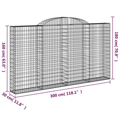 vidaXL Arched Gabion Baskets 2 pcs 300x30x160/180 cm Galvanised Iron