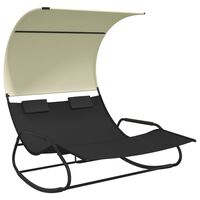 vidaXL Rocking Double Sun Lounger with Canopy Black and Cream