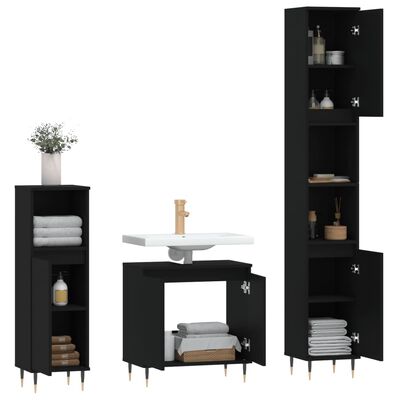 vidaXL 3 Piece Bathroom Cabinet Set Black Engineered Wood