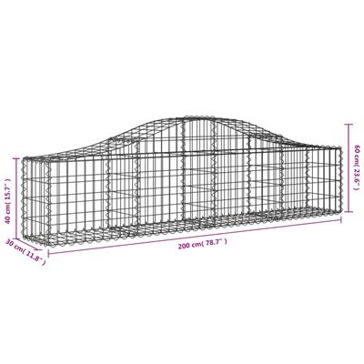 vidaXL Arched Gabion Baskets 10 pcs 200x30x40/60 cm Galvanised Iron