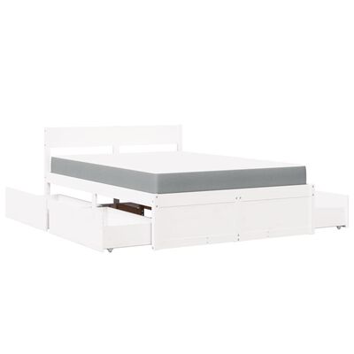 vidaXL Bed with Drawers and Mattress White 140x190 cm Solid Wood Pine