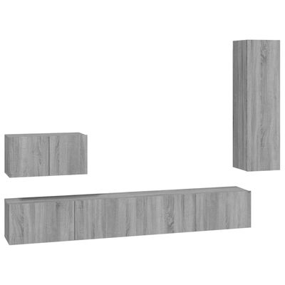 vidaXL 4 Piece TV Cabinet Set Grey Sonoma Engineered Wood