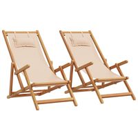 vidaXL Folding Beach Chairs 2 pcs Beige Fabric and Solid Wood