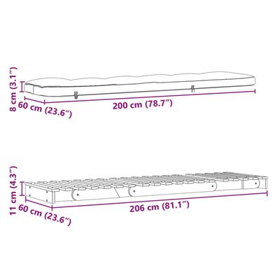 vidaXL Futon Sofa Bed with Mattress White 60x206x11 cm Solid Wood Pine