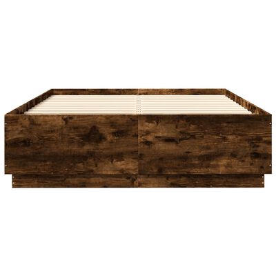 vidaXL Bed Frame with LED without Mattress Smoked Oak 140x200 cm