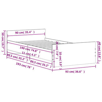 vidaXL Bed Frame without Mattress Grey Sonoma 90x190 cm Single Engineered Wood