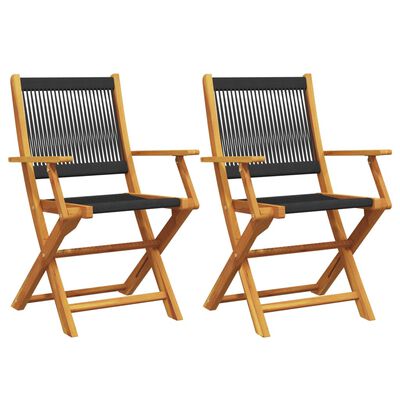 vidaXL Garden Chairs 2 pcs Black Solid Wood Acacia and Polypropylene