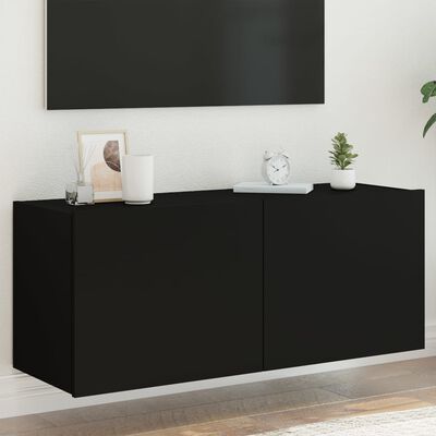 vidaXL TV Wall Cabinet with LED Lights Black 100x35x41 cm