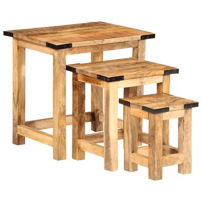 vidaXL Nesting Side Tables 3 pcs Solid Rough Wood Mango