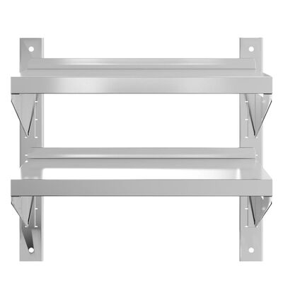 vidaXL 2-Tier Wall Shelf 50x23.5x60 cm Silver Stainless Steel