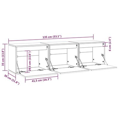 vidaXL TV Cabinets 3 pcs Black Solid Wood Pine