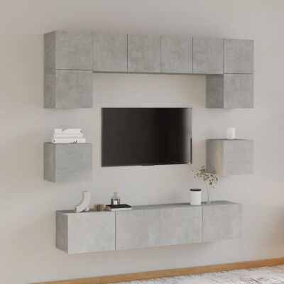 vidaXL 8 Piece TV Cabinet Set Concrete Grey Engineered Wood