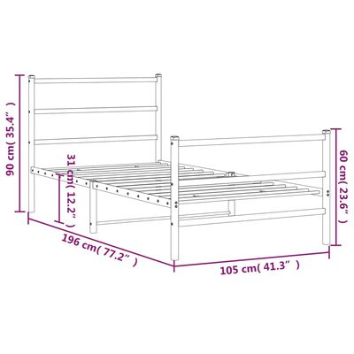 vidaXL Metal Bed Frame without Mattress with Footboard Black 100x190 cm