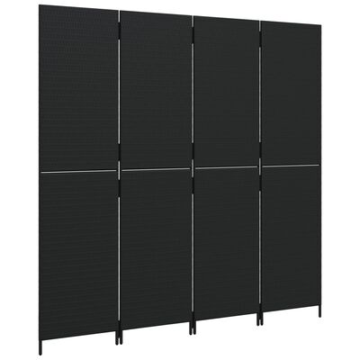 vidaXL Room Divider 4 Panels Black Poly Rattan