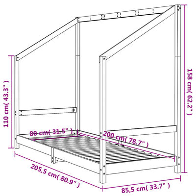 vidaXL Kids Bed Frame White 80x200 cm Solid Wood Pine