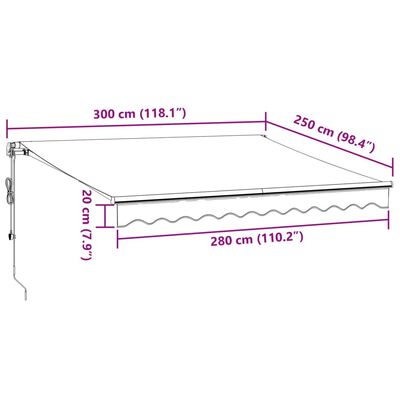 vidaXL Automatic Retractable Awning with LEDs Burgundy 300x250 cm