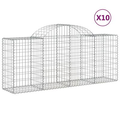 vidaXL Arched Gabion Baskets 10 pcs 200x50x80/100 cm Galvanised Iron