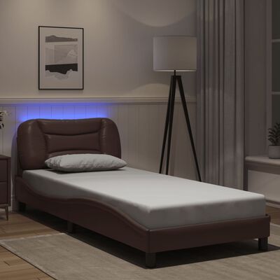 vidaXL Bed Frame with LED without Mattress Brown 90x190 cm Single