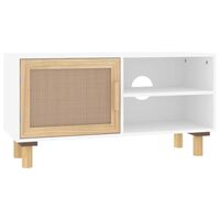 vidaXL TV Cabinet White 80x30x40 cm Solid Wood Pine and Natural Rattan