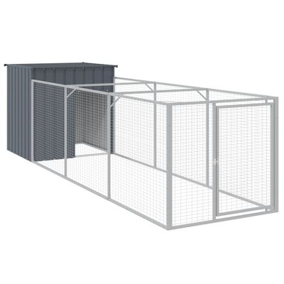 vidaXL Dog House with Run Anthracite 110x405x110 cm Galvanised Steel