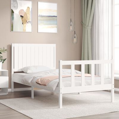 vidaXL Bed Frame with Headboard White 100x200 cm Solid Wood