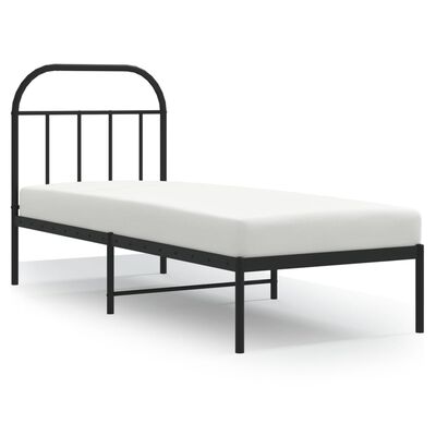 vidaXL Metal Bed Frame without Mattress with Headboard Black 75x190 cm Small Single