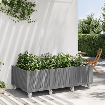 vidaXL Garden Planter with Wheels Light Grey 150x80x54 cm PP