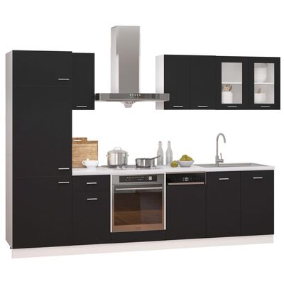 vidaXL 8 Piece Kitchen Cabinet Set Black Engineered Wood