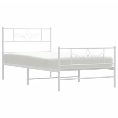 vidaXL Metal Bed Frame without Mattress with Footboard White 100x190 cm