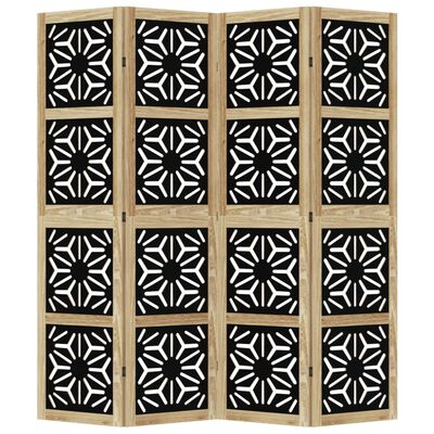 vidaXL Room Divider 4 Panels Brown and Black Solid Wood Paulownia