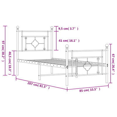 vidaXL Metal Bed Frame without Mattress with Footboard White 80x200 cm