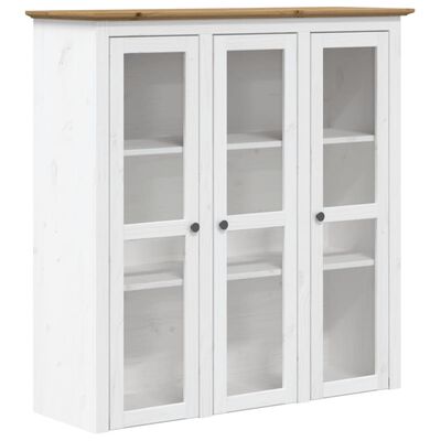 vidaXL Cabinet with Glass Doors BODO White and Brown Solid Wood Pine