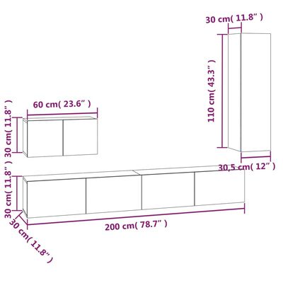 vidaXL 4 Piece TV Cabinet Set Grey Sonoma Engineered Wood