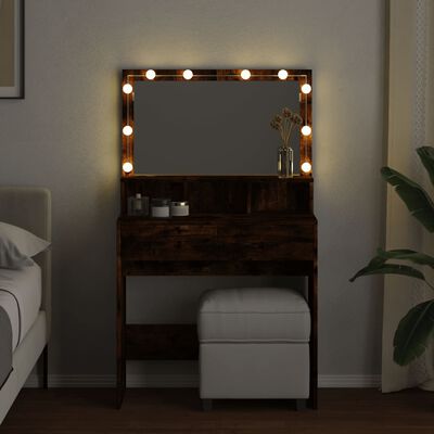 vidaXL Dressing Table with LED Smoked Oak 80x41x134.5 cm