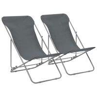 vidaXL Folding Beach Chairs 2 pcs Steel and Oxford Fabric Grey