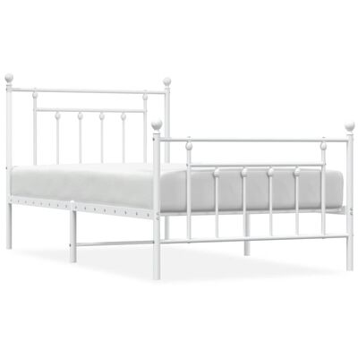 vidaXL Metal Bed Frame without Mattress with Footboard White 100x190 cm